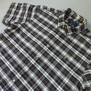 Ralph Lauren Mens XXL Slim Fit Plaid Short Sleeve Button Down Shirt Navy Green